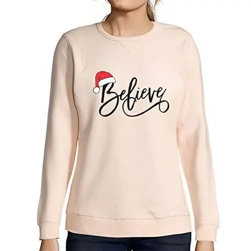 Ultrabasic - Femme Imprimé Graphique Sweat-Shirt Believe Hat Père Noël Pull De Noel Idées Cadeaux 1