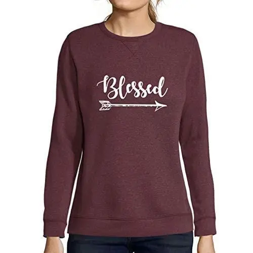 Ultrabasic - Femme Imprimé Graphique Sweat-Shirt Blessed Reconnaissant Action De Grâces Idées Cadeaux Bordeaux 1