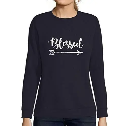 Ultrabasic - Femme Imprimé Graphique Sweat-Shirt Blessed Reconnaissant Action De Grâces Idées Cadeaux French Marine 1