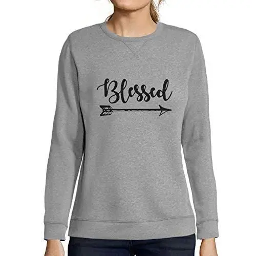 Ultrabasic - Femme Imprimé Graphique Sweat-Shirt Blessed Reconnaissant Action De Grâces Idées Cadeaux Gris Chiné 1