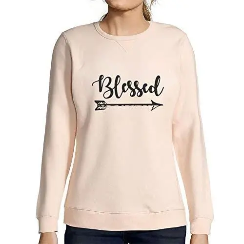 Ultrabasic - Femme Imprimé Graphique Sweat-Shirt Blessed Reconnaissant Action De Grâces Idées Cadeaux Rose Crémeux 1