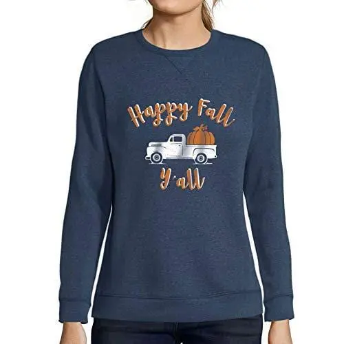 Ultrabasic - Femme Imprimé Graphique Sweat-Shirt Happy Fall Y'all Pumpkin Truck Denim 1