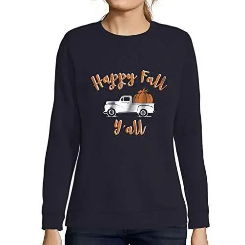 Ultrabasic - Femme Imprimé Graphique Sweat-Shirt Happy Fall Y'all Pumpkin Truck French Marine 1