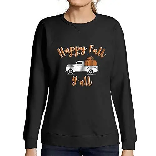 Ultrabasic - Femme Imprimé Graphique Sweat-Shirt Happy Fall Y'all Pumpkin Truck Noir Profond 1