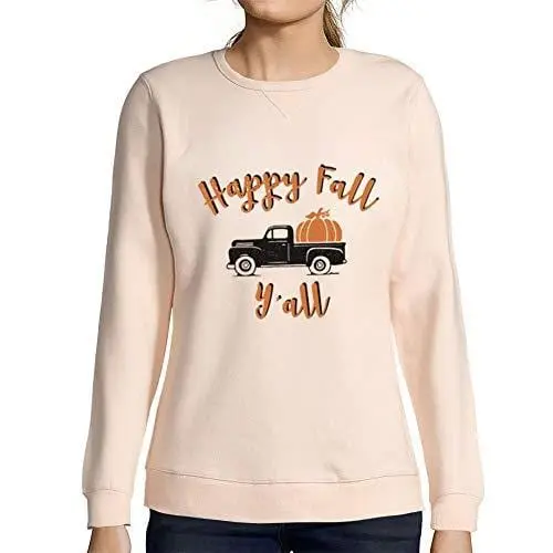 Ultrabasic - Femme Imprimé Graphique Sweat-Shirt Happy Fall Y'all Pumpkin Truck Rose Crémeux 1