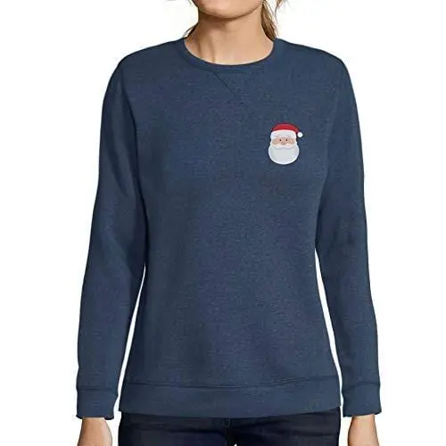 Ultrabasic - Femme Imprimé Graphique Sweat-Shirt Little Santa Cool Christmas Denim 1