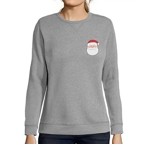 Ultrabasic - Femme Imprimé Graphique Sweat-Shirt Little Santa Cool Christmas Gris Souris 1