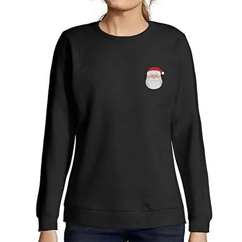 Ultrabasic - Femme Imprimé Graphique Sweat-Shirt Little Santa Cool Christmas Noir Profond 1