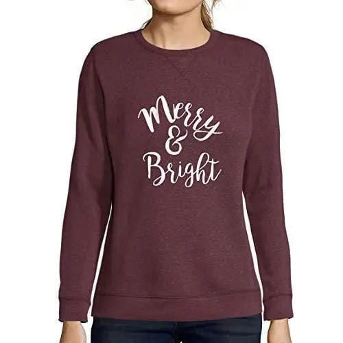 Ultrabasic - Femme Imprimé Graphique Sweat-Shirt Merry And Bright Noël Mignon Idées Cadeaux Bordeaux 1
