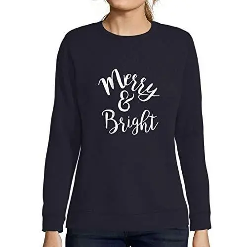 Ultrabasic - Femme Imprimé Graphique Sweat-Shirt Merry And Bright Noël Mignon Idées Cadeaux French Marine 1