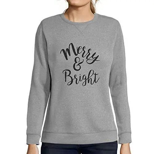 Ultrabasic - Femme Imprimé Graphique Sweat-Shirt Merry And Bright Noël Mignon Idées Cadeaux Gris Chiné 1