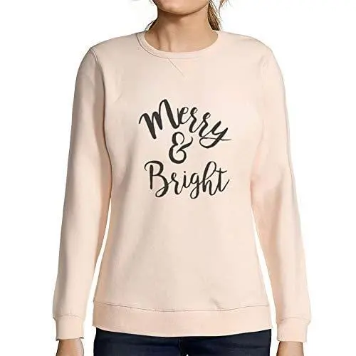 Ultrabasic - Femme Imprimé Graphique Sweat-Shirt Merry And Bright Noël Mignon Idées Cadeaux Rose Crémeux 1