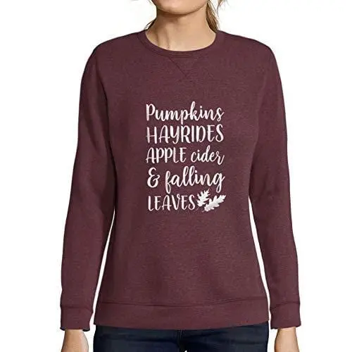 Ultrabasic - Femme Imprimé Graphique Sweat-Shirt Pumpkins Hayrides Apple Cider And Falling Leaves Bordeaux 1