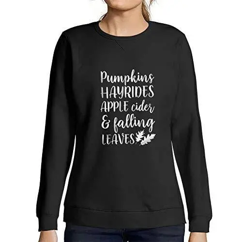 Ultrabasic - Femme Imprimé Graphique Sweat-Shirt Pumpkins Hayrides Apple Cider And Falling Leaves Noir Profond 1