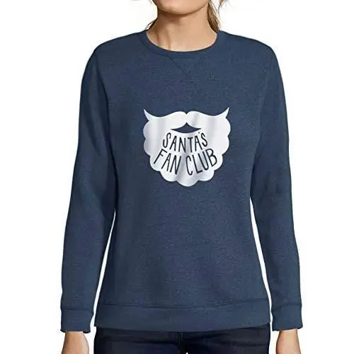 Ultrabasic - Femme Imprimé Graphique Sweat-Shirt Santa's Fan Club Cadeau De Noël Idées Cadeaux Denim 1