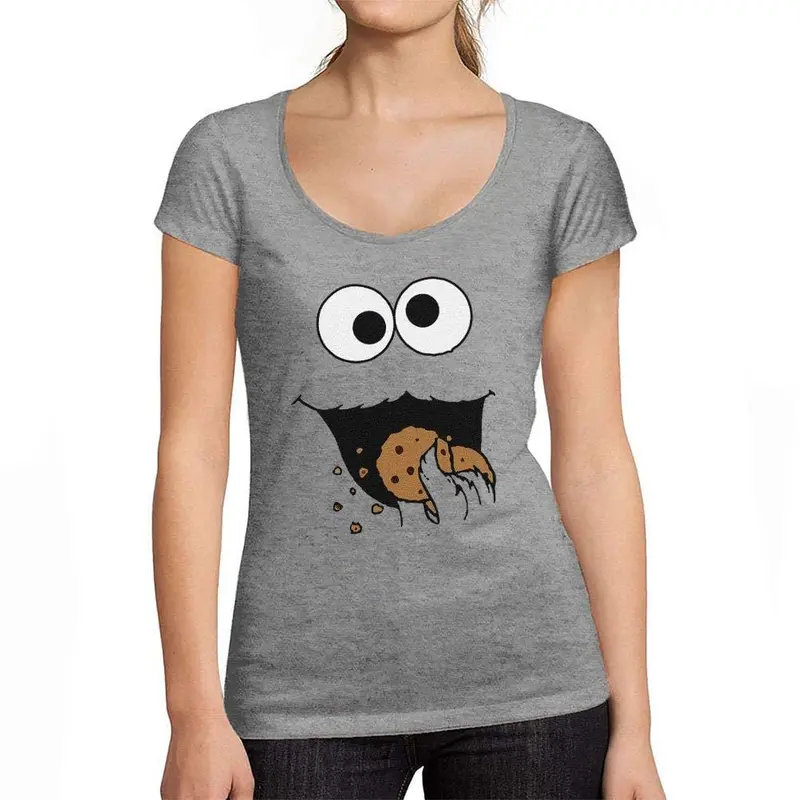 Ultrabasic - Femme T-Shirt Graphique Karneval & Fasching Keks-Monster Gris Chiné 1