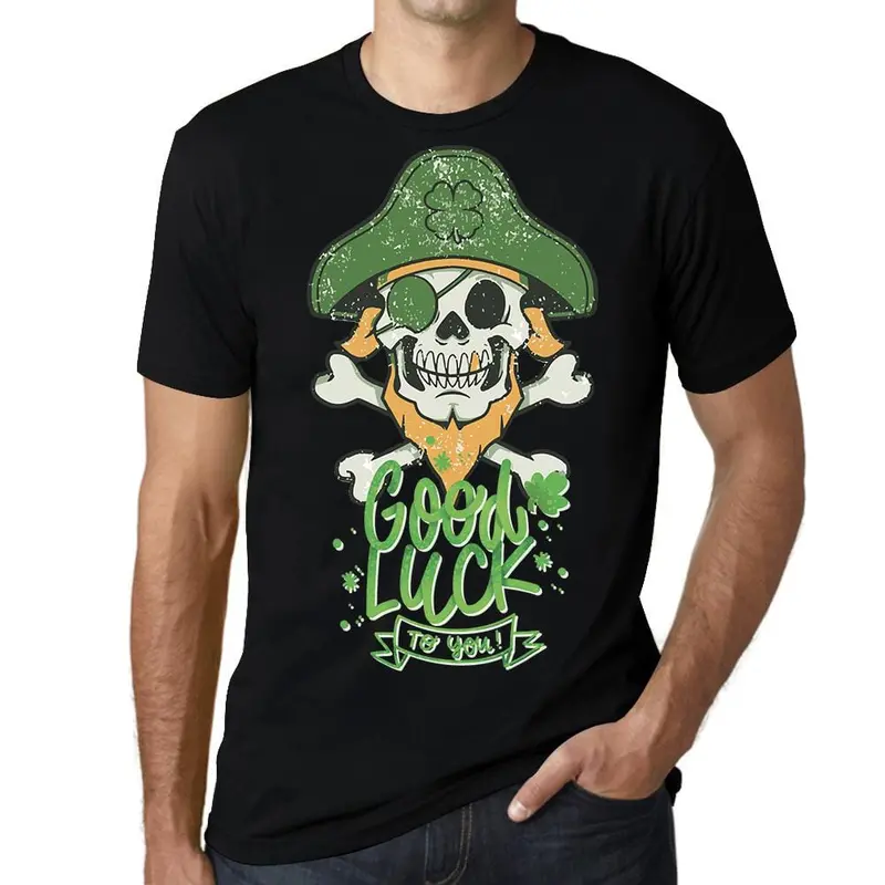 Ultrabasic Graphic Men's T-Shirt - Good Luck To You - Clover Pirate Skull Shirt 1