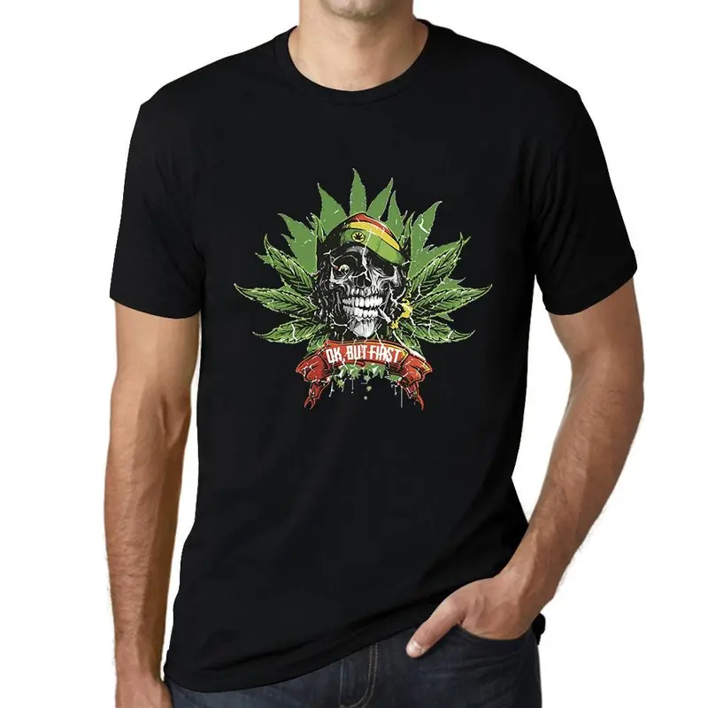 Ultrabasic Graphic Men's T-Shirt - Ok, But First Weed - Rasta Skull Shirt 1