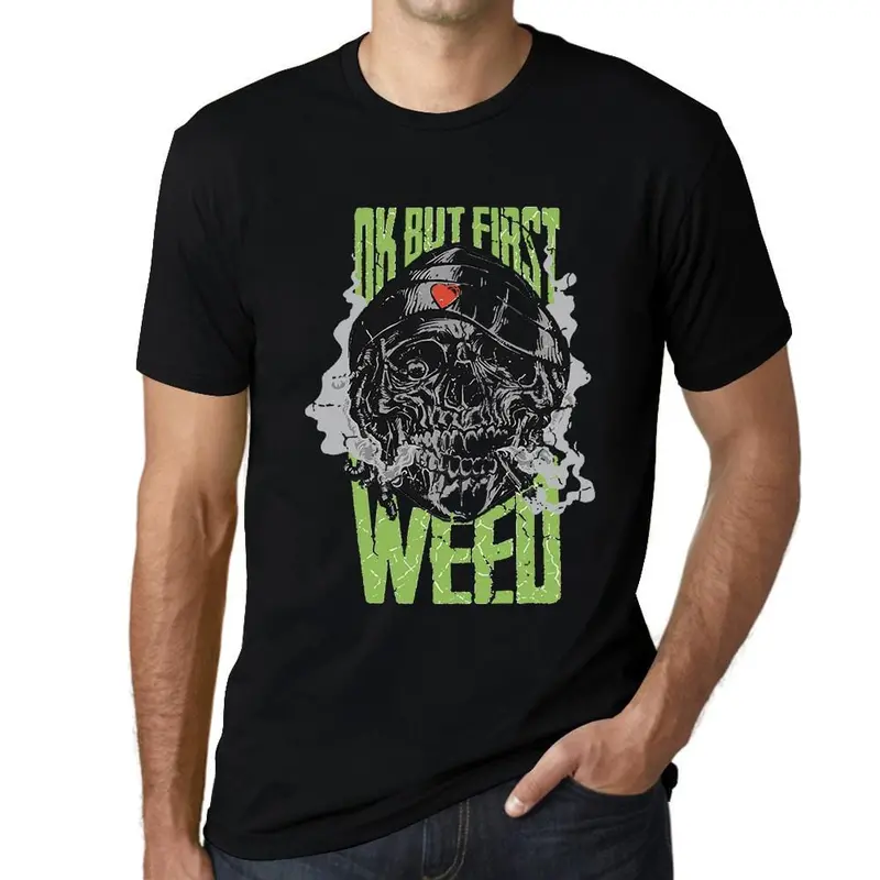 Ultrabasic Graphic Men's T-Shirt - Ok But First Weed - Stoned Skull Shirt 1