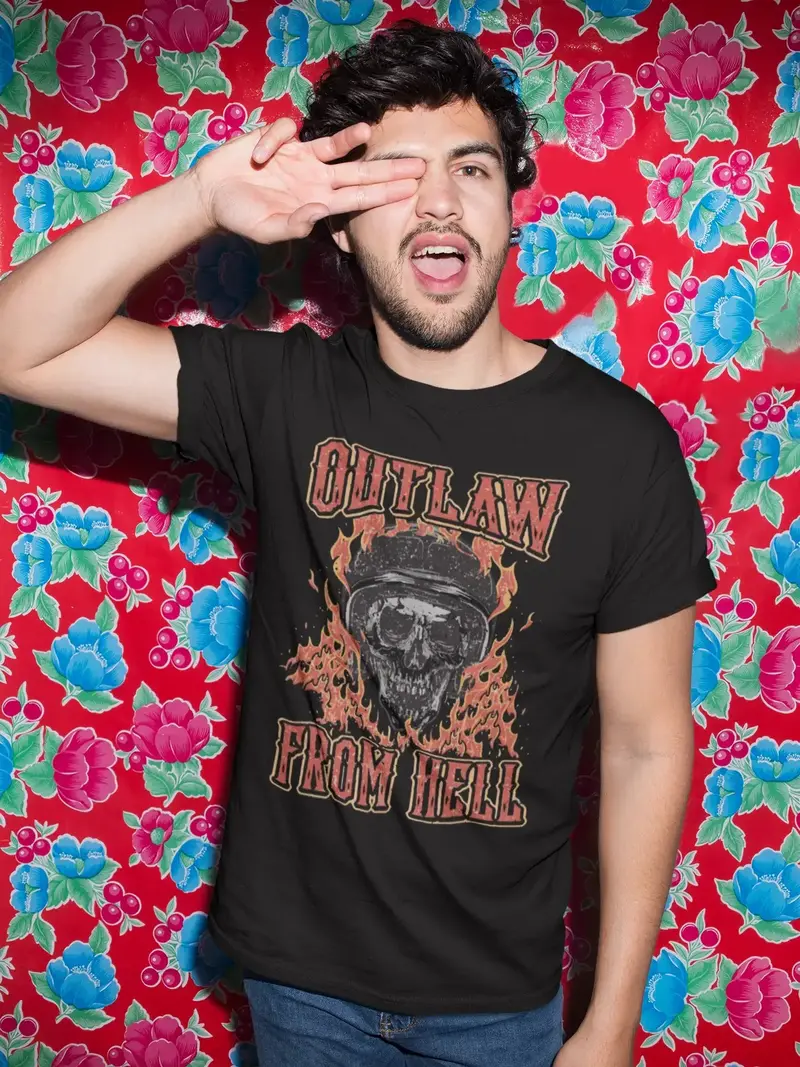 Ultrabasic Graphic Men's T-Shirt - Outlaw From Hell - Fire Skull Shirt For Men 1