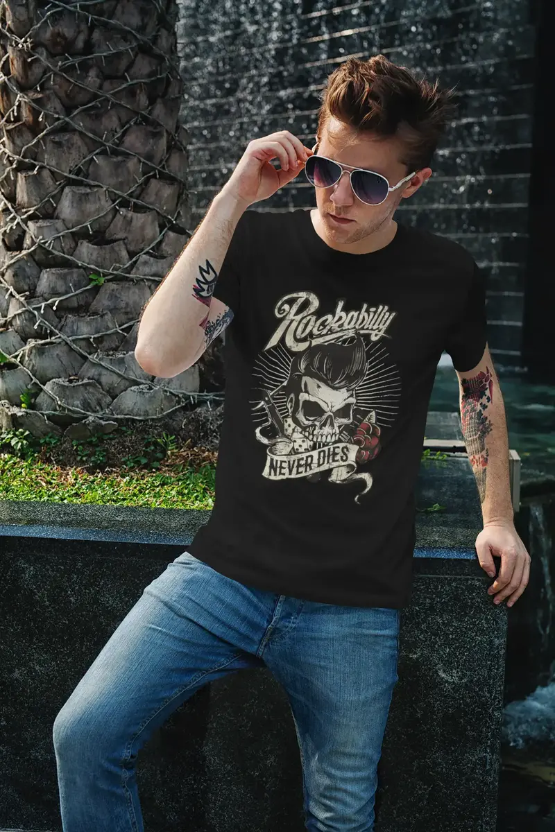 Ultrabasic Graphic Men's T-Shirt - Rockability - Rock Never Dies - Skull Shirt 1