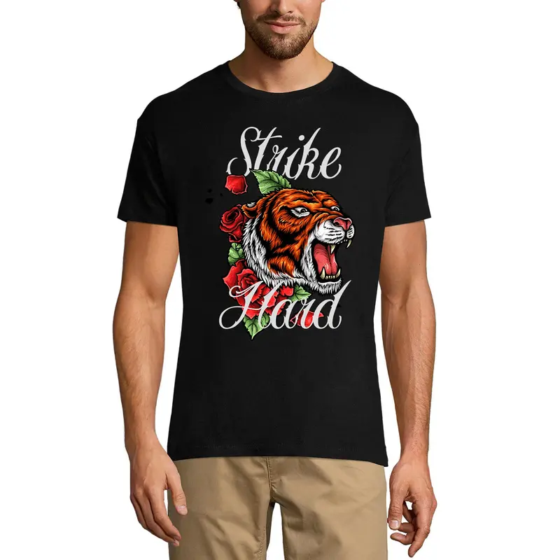 Ultrabasic Graphic Men's T-Shirt Strike Hard - Tiger Head - Red Roses 1