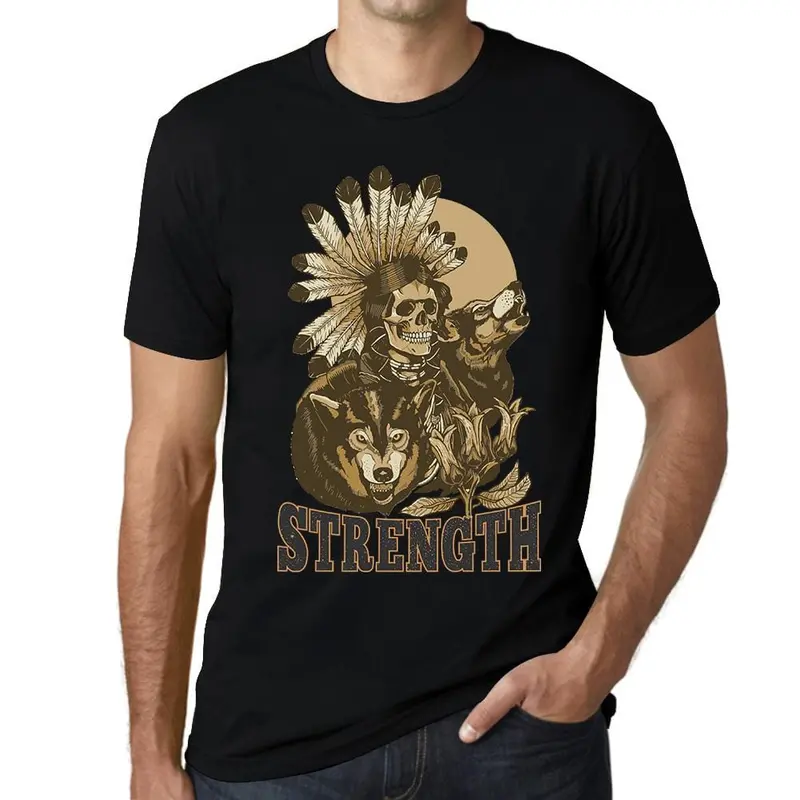 Ultrabasic Graphic Men's T-Shirt - Wolf Strength - Indian Skull Shirt 1
