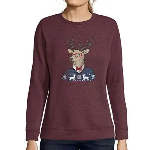 Ultrabasic - Graphique Femme Cerf Noël Cadeau Imprimé Manche Longue Tee-Shirt Bordeaux 1