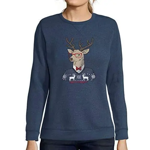Ultrabasic - Graphique Femme Cerf Noël Cadeau Imprimé Manche Longue Tee-Shirt Denim 1