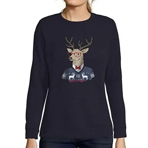 Ultrabasic - Graphique Femme Cerf Noël Cadeau Imprimé Manche Longue Tee-Shirt French Marine 1