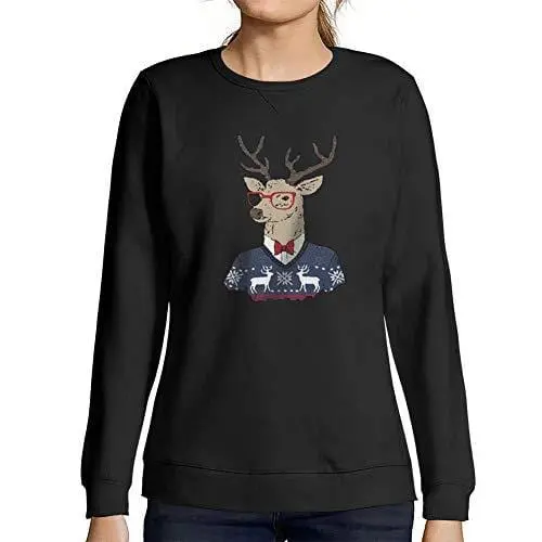 Ultrabasic - Graphique Femme Cerf Noël Cadeau Imprimé Manche Longue Tee-Shirt Noir Profond 1
