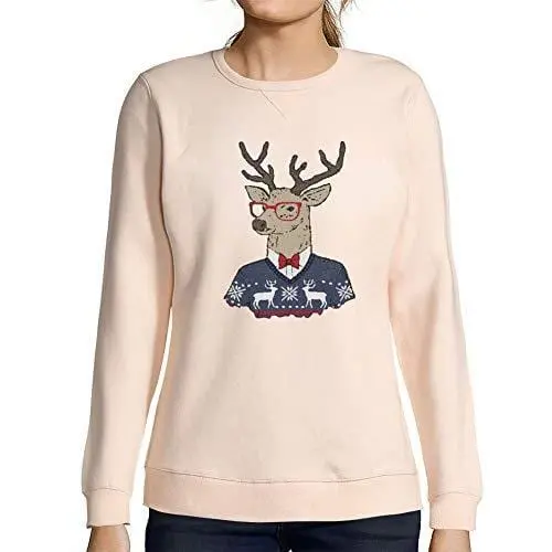 Ultrabasic - Graphique Femme Cerf Noël Cadeau Imprimé Manche Longue Tee-Shirt Rose Crémeux 1