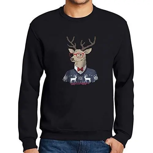 Ultrabasic - Graphique Homme Cerf Noël Cadeau Imprimé Manche Longue Tee-Shirt Deep Black 1