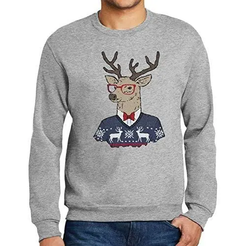 Ultrabasic - Graphique Homme Cerf Noël Cadeau Imprimé Manche Longue Tee-Shirt Grey Marl 1