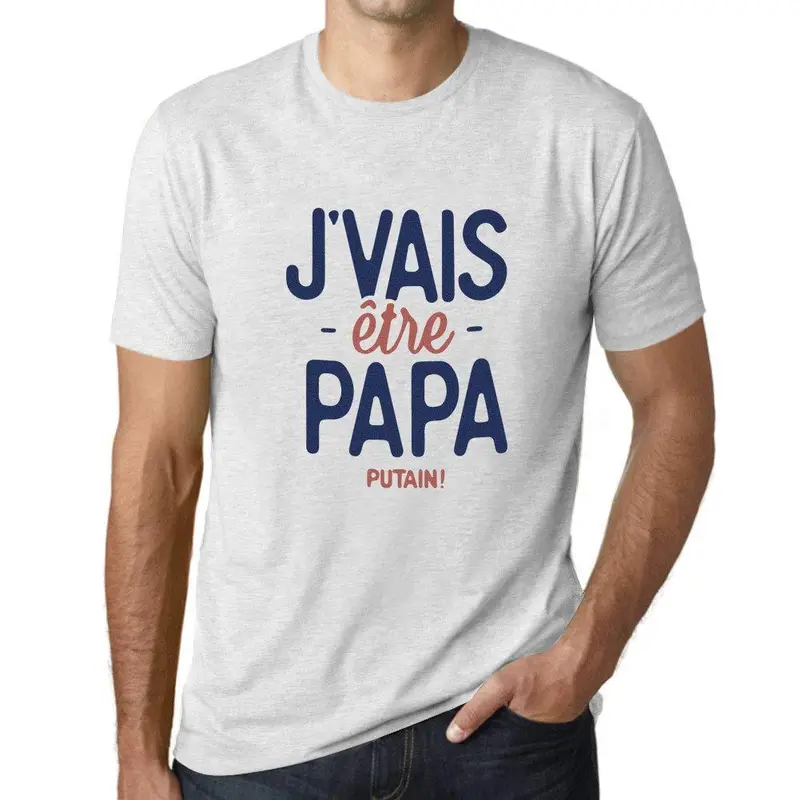 Ultrabasic - Graphique Homme J'vais Être Papa Putain T-Shirt Marine Lettre Blanc Chiné 1