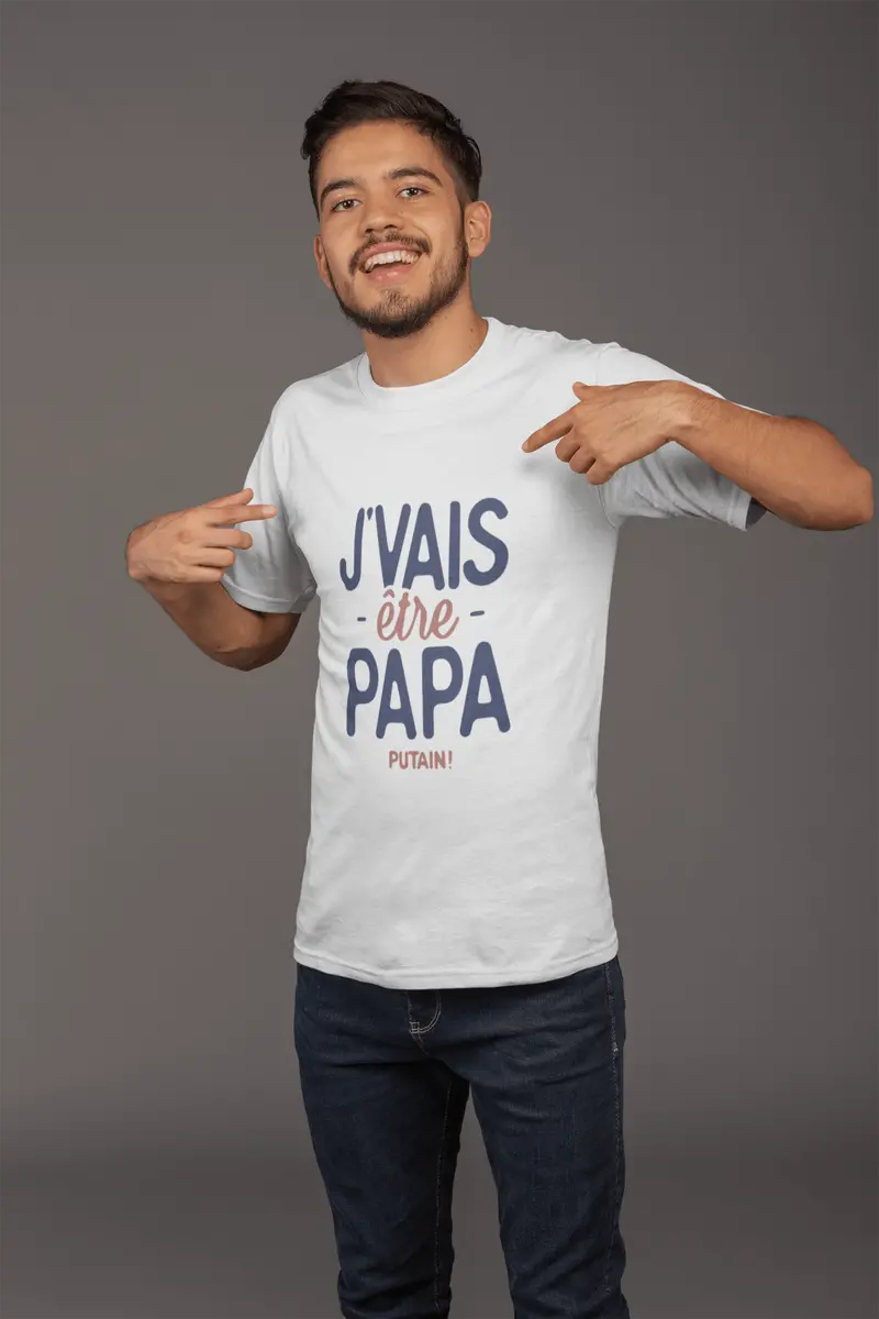Ultrabasic - Graphique Homme J'vais Être Papa Putain T-Shirt Marine Lettre Blanco 1