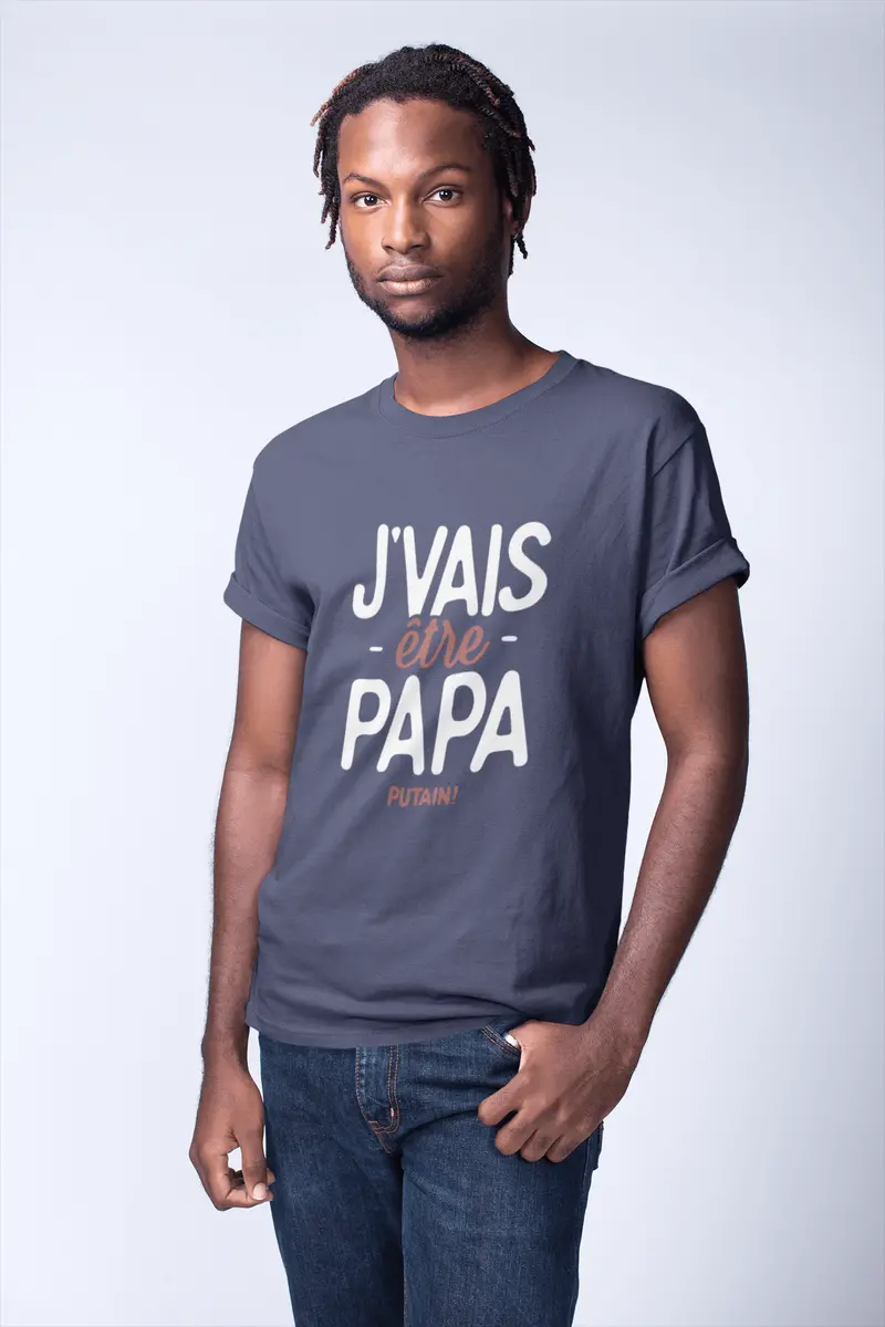 Ultrabasic - Graphique Homme J'vais Être Papa Putain T-Shirt Marine Lettre Denim 1
