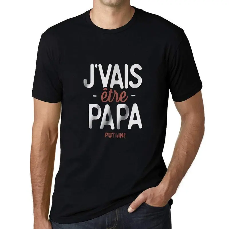 Ultrabasic - Graphique Homme J'vais Être Papa Putain T-Shirt Marine Lettre Noir Profond 1