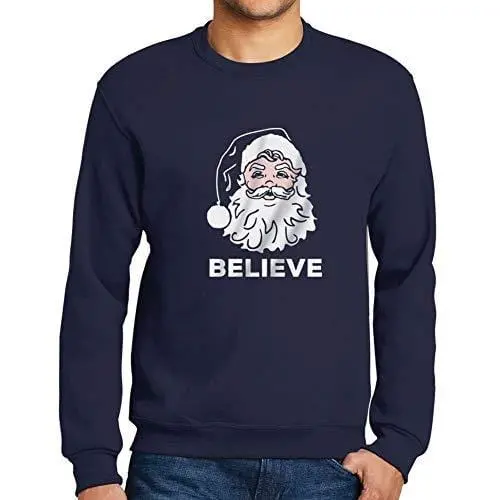 Ultrabasic - Homme Graphique Believe In Santa Claus Sweater Action De Grâces Xmas Cadeau Idées Tee French Marine 1