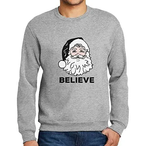 Ultrabasic - Homme Graphique Believe In Santa Claus Sweater Action De Grâces Xmas Cadeau Idées Tee Gris Chiné 1