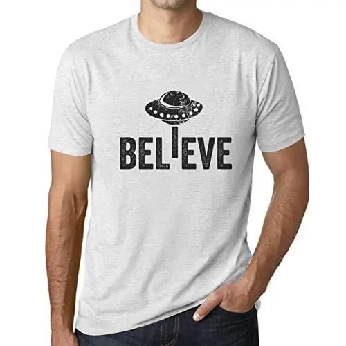 Ultrabasic - Homme Graphique Believe Ovni Extraterrestre T-Shirt Impression De Lettre Occasionnelle Drôle Blanc Chiné 1