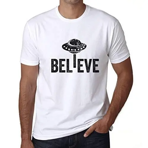 Ultrabasic - Homme Graphique Believe Ovni Extraterrestre T-Shirt Impression De Lettre Occasionnelle Drôle Blanco 1