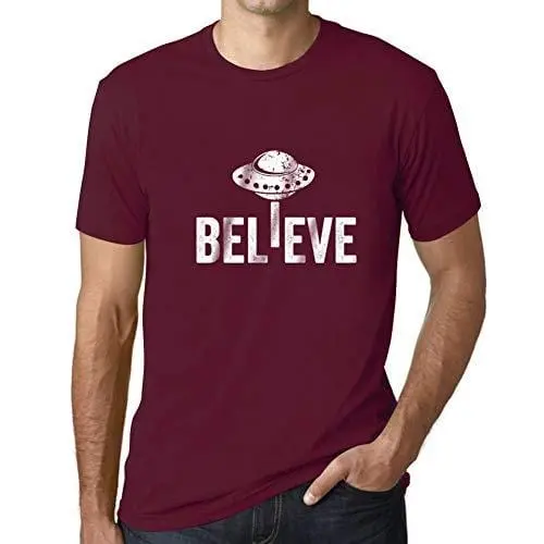 Ultrabasic - Homme Graphique Believe Ovni Extraterrestre T-Shirt Impression De Lettre Occasionnelle Drôle Bordeaux 1