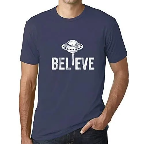 Ultrabasic - Homme Graphique Believe Ovni Extraterrestre T-Shirt Impression De Lettre Occasionnelle Drôle Denim 1
