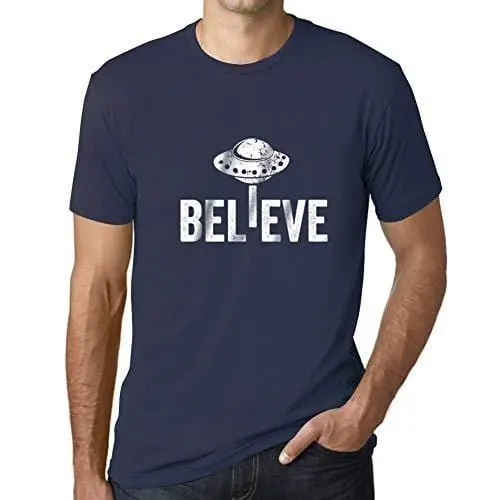 Ultrabasic - Homme Graphique Believe Ovni Extraterrestre T-Shirt Impression De Lettre Occasionnelle Drôle French Marine 1