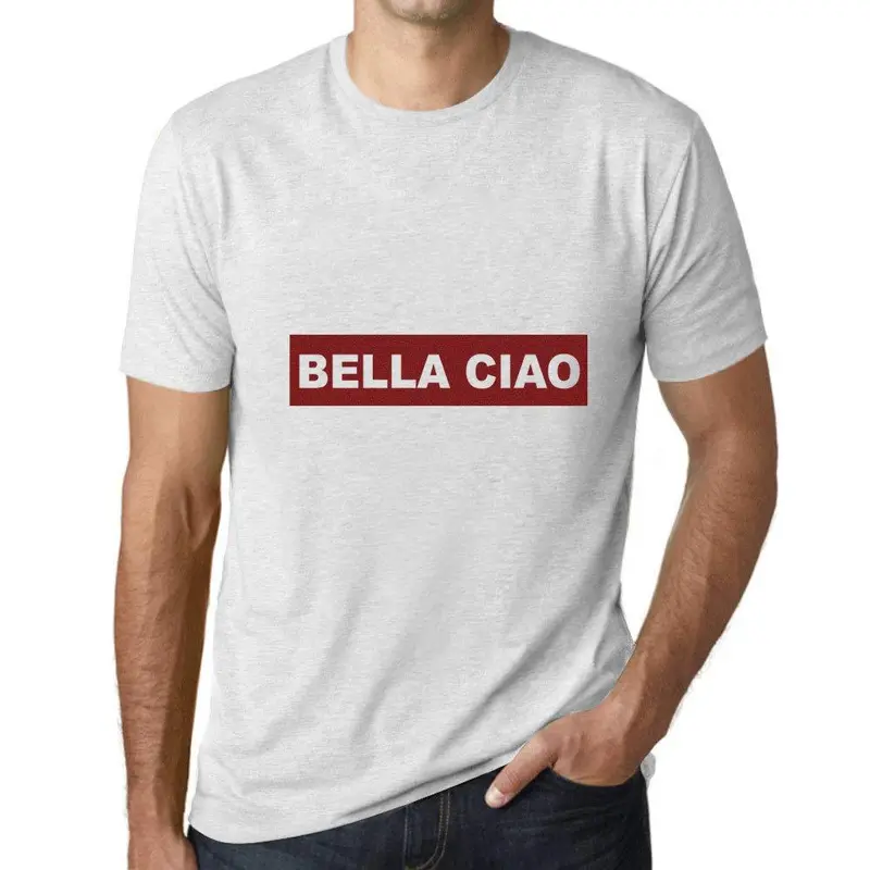 Ultrabasic - Homme Graphique Bella Ciao T-Shirt Imprimé Lettres Blanc Chiné 1