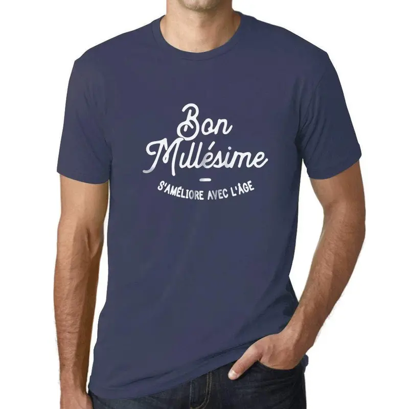 Ultrabasic - Homme Graphique Bon Millésime T-Shirt Noir Lettre Denim 1