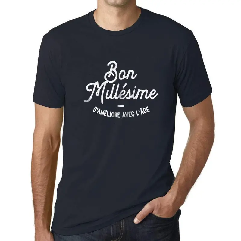 Ultrabasic - Homme Graphique Bon Millésime T-Shirt Noir Lettre Marine 1