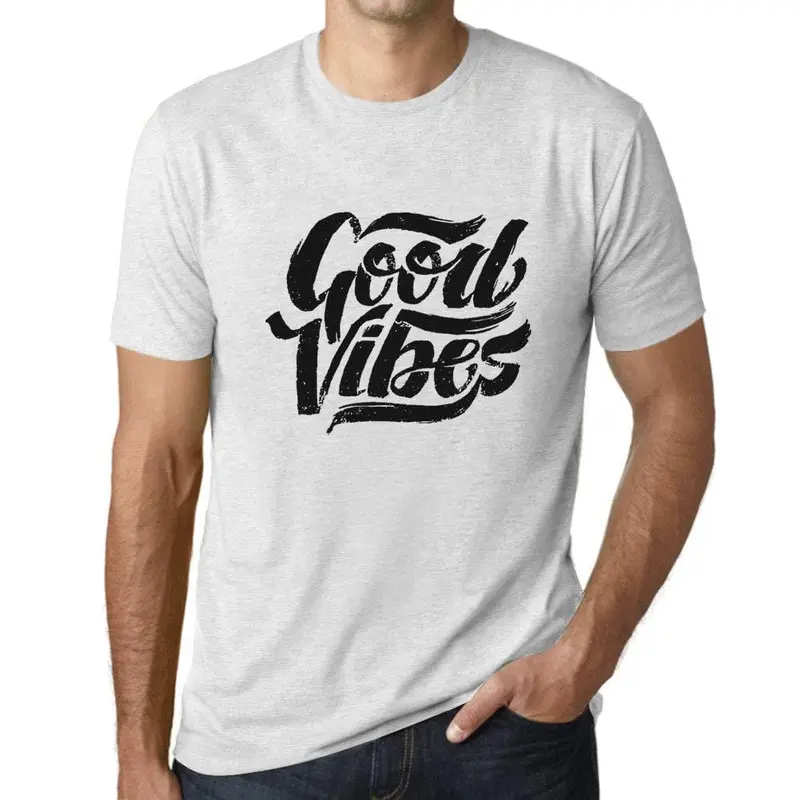 Ultrabasic - Homme Graphique Bonnes Vibrations Imprimé Lettres Blanc Chiné 1