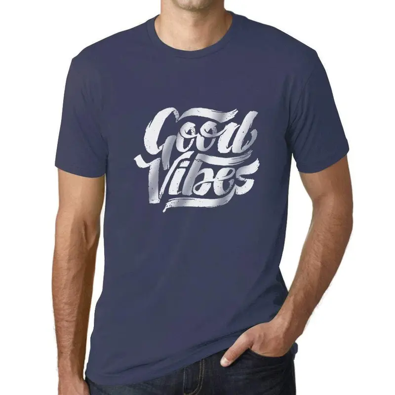 Ultrabasic - Homme Graphique Bonnes Vibrations Imprimé Lettres Denim 1